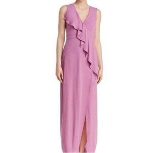 BCBGMaxAzria Maxi Dress 4 Pink Flowy Ruffle Washable Wedding Party Cruise NEW